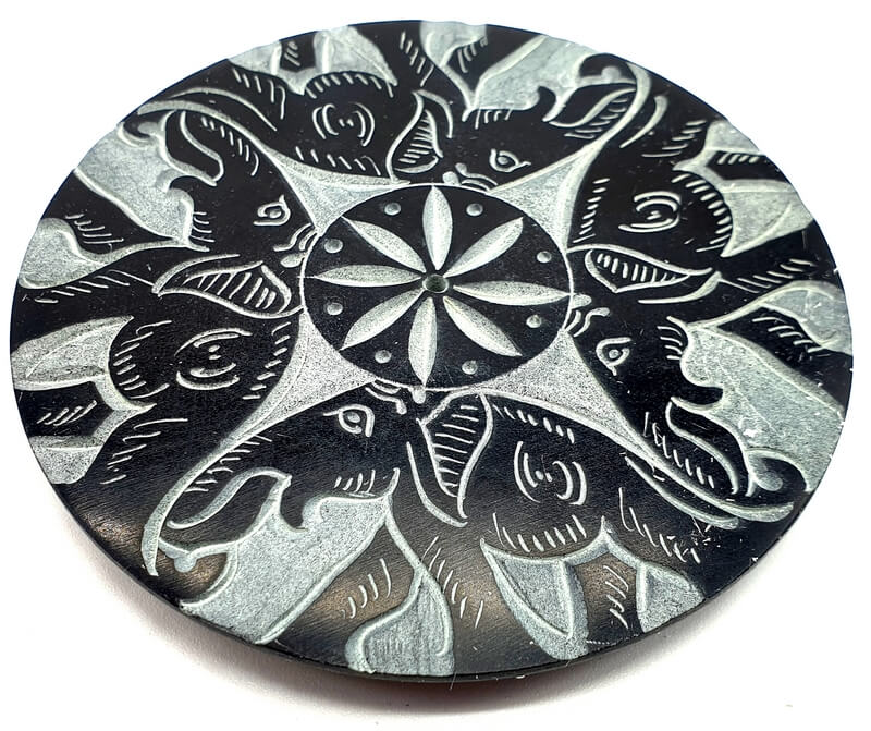 Porte-Encens Pierre Rond 4 Elephants - 10cm