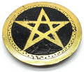 Porte-Encens Pierre Rond Pentacle Doré - 10cm