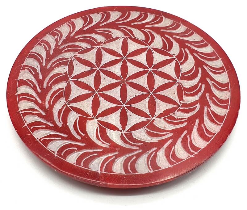 Porte-Encens Pierre Rond Fleur de Vie Rouge - 10cm