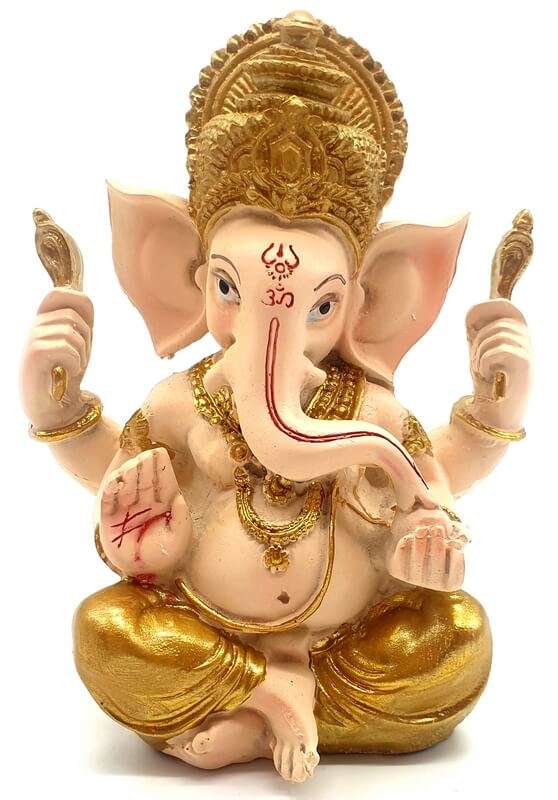 Statue Résine Ganesh Beige/Doré 14cm