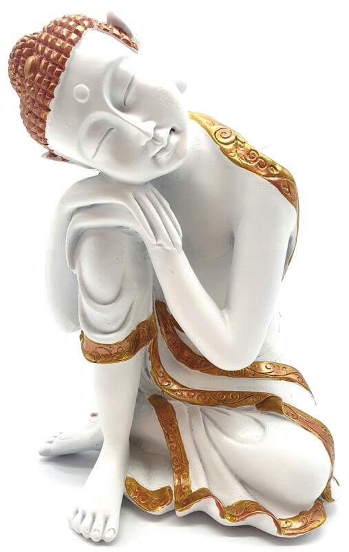 Statue Résine Bouddha Penseur Blanc 28cm