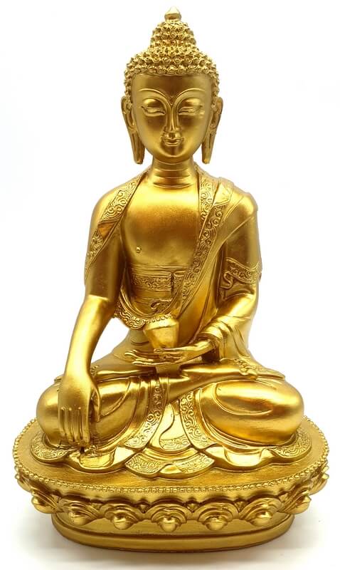 Statue Résine Bouddha & Bol Or 28cm