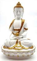 Statue Résine Bouddha & Bol Blanc 20cm
