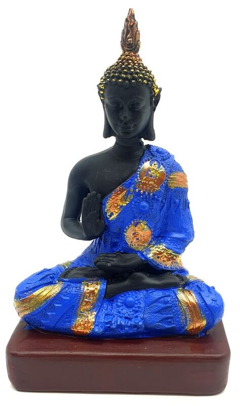 Statue Résine Bouddha Thaï Bleu 18cm