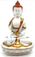 Statue Résine Bouddha & Bol Blanc 18cm