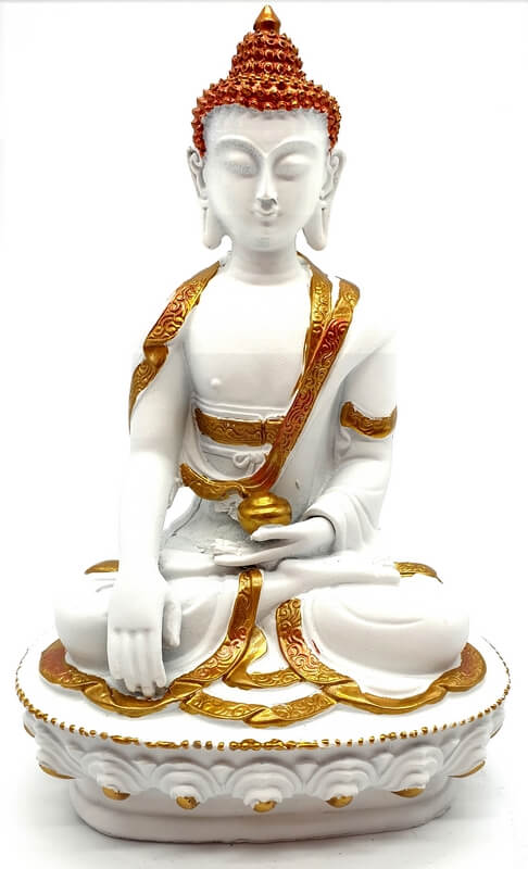 Statue Résine Bouddha & Bol Blanc 18cm