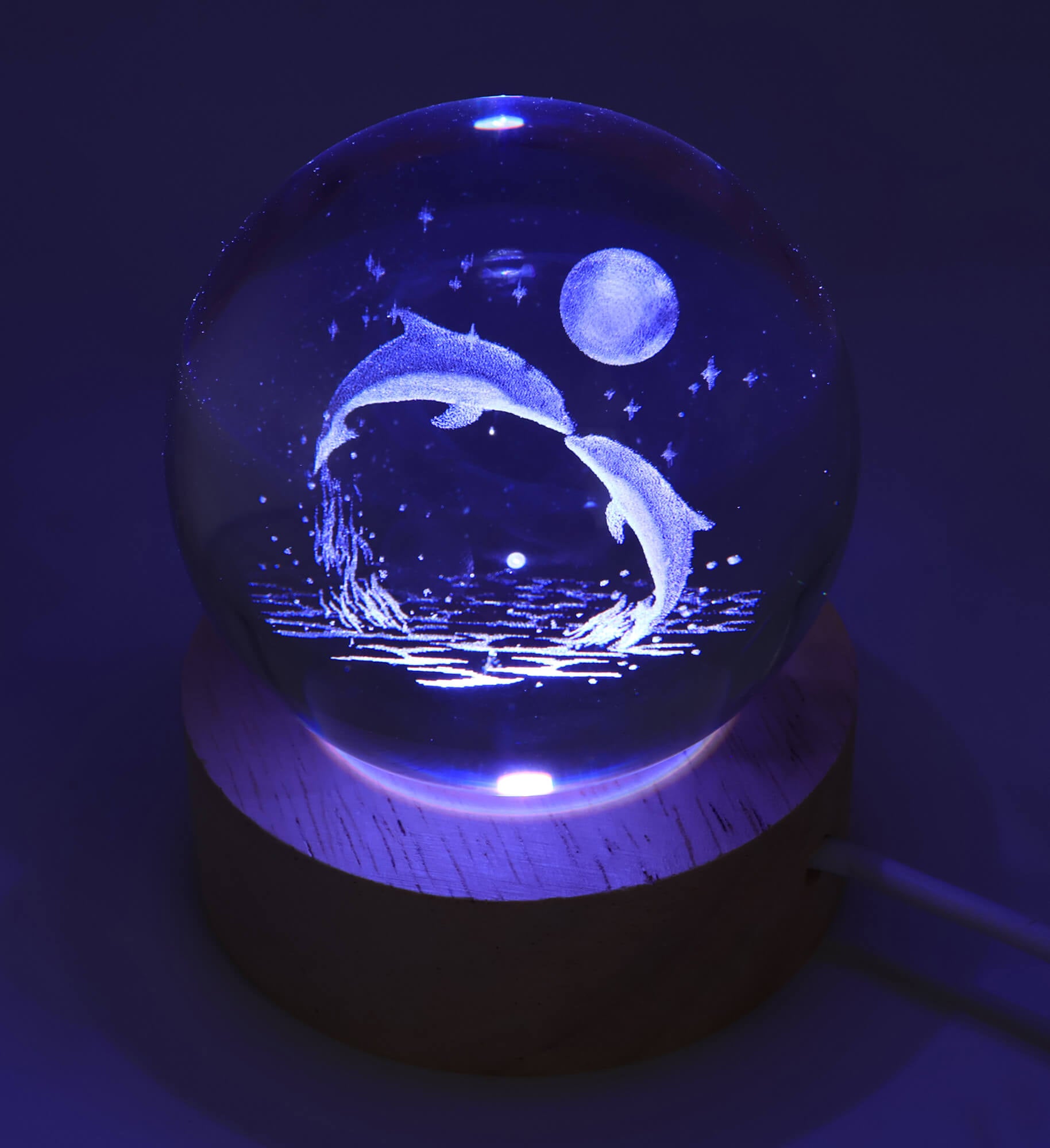 Veilleuse USB Verre Dauphin Multicolore 6cm